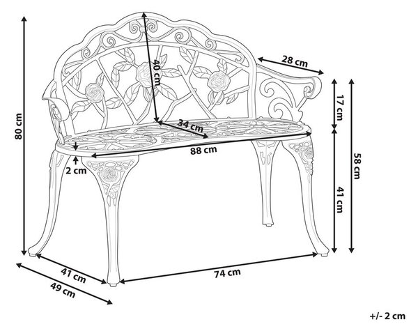 Kerti pad PIURA 88 cm Fém Fehér