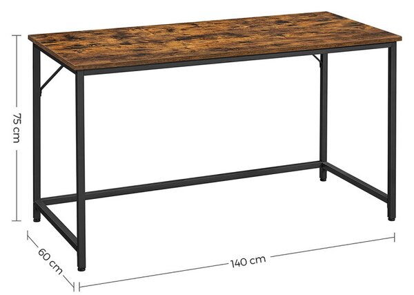VASAGLE LWD043B01 Íróasztal Forgácslap Acél Vintage Barna/Fekete Ipari Design