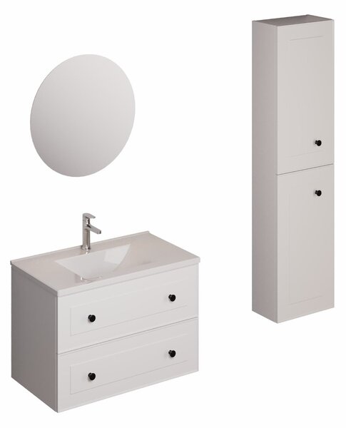 Fürdőszobagarnitúra mosdóval, mosogató csapteleppel, kifolyóval és szifonnal Naturel Forli fehér fényű KSETFORLI12
