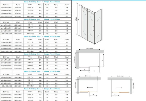 Mexen Omega zuhany 140x70cm, 8mm üveg, fekete profil-átlátszó üveg, 825-140-070-70-00