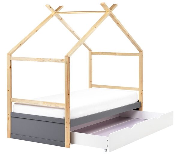 Gyerekágy Ház Fenyő ORGEVAL 90 x 200 cm Ágyneműtartóval Szürke