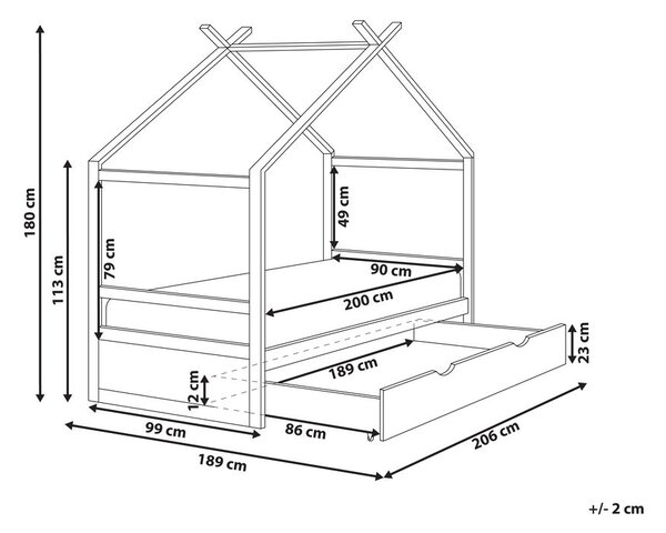 Gyerekágy Ház Fenyő ORGEVAL 90 x 200 cm Ágyneműtartóval Szürke