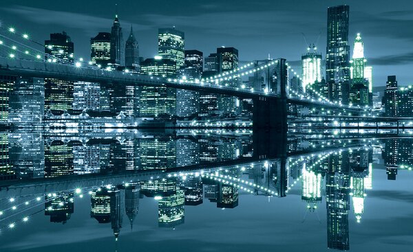 Brooklyn-híd éjszaka poszter, fotótapéta, Vlies (104 x 70,5 cm)