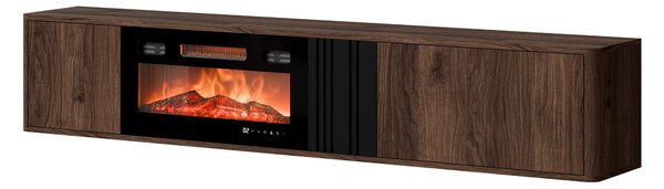 TV-állvány Dormele 119, Közepes sűrűségű farostlemez, Laminált forgácslap, Edzett üveg, 36x190x31cm, Dió, Fekete