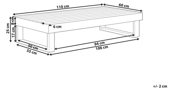 Kerti dohányzóasztal MARETTIMO 60 cm 110 cm Tanúsított akácfa Világosbarna