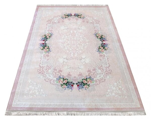 Rózsaszín csúszásgátlós szőnyeg, finom virágmintával