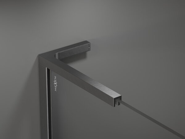 Mexen Kioto+ L, Walk-In zuhany paraván polccal és akasztóval 80 x 200 cm, 8 mm átlátszó üveg fehér mintás, grafit profil, 800-080-123-66-97