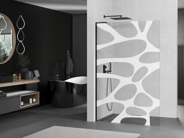Mexen Kioto L, Walk-In zuhany paraván 80 x 200 cm, 8 mm átlátszó üveg fehér mintás, fekete profil, 800-080-103-70-97