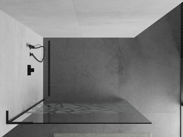 Mexen Kioto L, Walk-In zuhany paraván 110 x 200 cm, 8 mm átlátszó üveg fehér mintás, fekete profil, 800-110-103-70-85