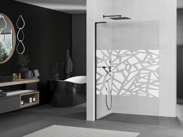 Mexen Kioto L, Walk-In zuhany paraván 110 x 200 cm, 8 mm átlátszó üveg fehér mintás, fekete profil, 800-110-103-70-85