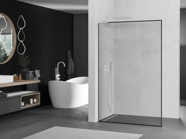 Mexen Kioto L, Walk-In zuhany paraván 70 x 200 cm, 8 mm átlátszó üveg fekete mintás, fehér profil, 800-070-103-20-70