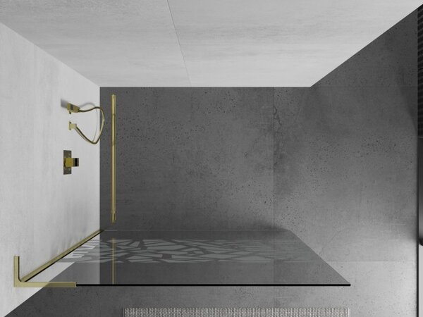 Mexen Kioto L, Walk-In zuhany paraván 110 x 200 cm, 8 mm átlátszó üveg fehér mintás, arany fényes profil, 800-110-103-50-78