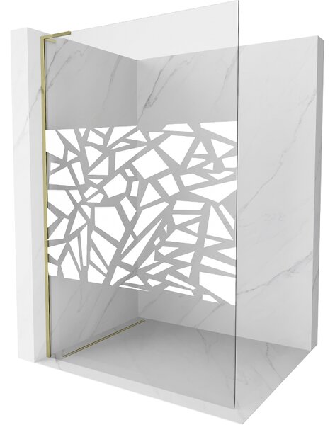 Mexen Kioto L, Walk-In zuhany paraván 110 x 200 cm, 8 mm átlátszó üveg fehér mintás, arany fényes profil, 800-110-103-50-78