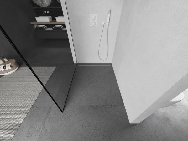 Mexen Kioto L, Walk-In zuhany paraván 70 x 200 cm, 8 mm átlátszó üveg fekete mintás, fehér profil, 800-070-103-20-70