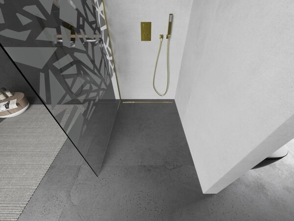 Mexen Kioto L, Walk-In zuhany paraván 110 x 200 cm, 8 mm átlátszó üveg fehér mintás, arany fényes profil, 800-110-103-50-78