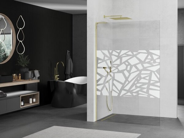 Mexen Kioto L, Walk-In zuhany paraván 110 x 200 cm, 8 mm átlátszó üveg fehér mintás, arany fényes profil, 800-110-103-50-78