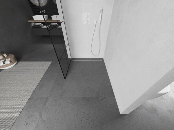 Mexen Kioto L, Walk-In zuhany paraván 80 x 200 cm, 8 mm átlátszó üveg fekete mintás, fehér profil, 800-080-103-20-77