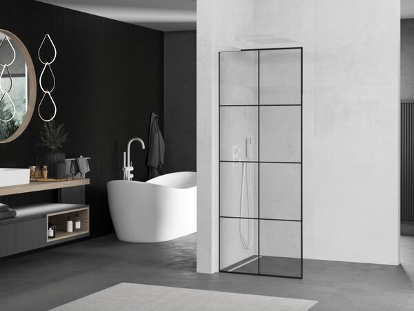 Mexen Kioto L, Walk-In zuhany paraván 80 x 200 cm, 8 mm átlátszó üveg fekete mintás, fehér profil, 800-080-103-20-77