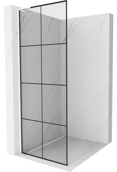 Mexen Kioto L, Walk-In zuhany paraván 80 x 200 cm, 8 mm átlátszó üveg fekete mintás, fehér profil, 800-080-103-20-77