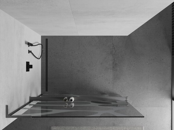 Mexen Kioto+ L, Walk-In zuhany paraván polccal és akasztóval 80 x 200 cm, 8 mm átlátszó üveg fehér mintás, grafit profil, 800-080-123-66-97