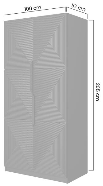 Asha ruhásszekrény, bordázott előlappal és fém fogantyúkkal, 100 cm - artisan tölgy / matt fekete / fekete fogantyúk