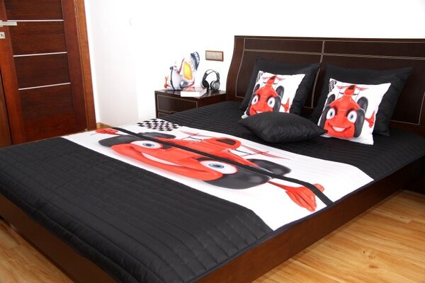 Fekete ágytakaró gyerekeknek piros formulával Szélesség: 170 cm | Hossz: 210 cm