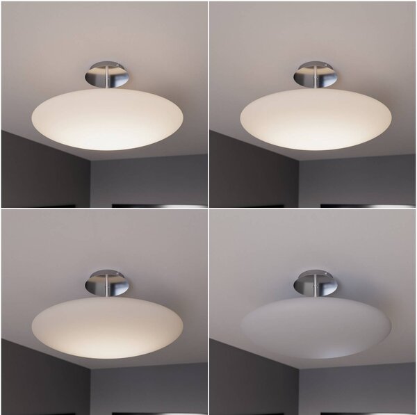 Lindby LED mennyezeti világítás Gunda, fehér, üveg, Ø 48 cm, dimmelhető, dimmelhető, Fehér / opál, Nappali / Étkező, Üveg, Modern