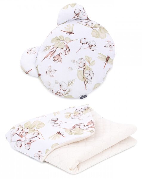 Prémium Teddy Bear takaró-párna szett - pamut virág, ekrü bársony