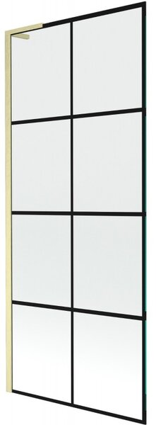 Mexen Next L, 1 szárnyú kádparaván 80 x 150 cm, 6mm átlátszó üveg-fekete mintás, arany matt profil, 895-080-000-03-77-55