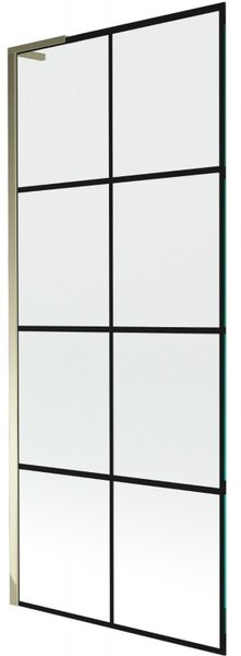 Mexen Next L, 1 szárnyas kádparaván 80 x 150 cm, 6mm átlátszó üveg-fekete mintás, arany fényes profil, 895-080-000-03-77-50
