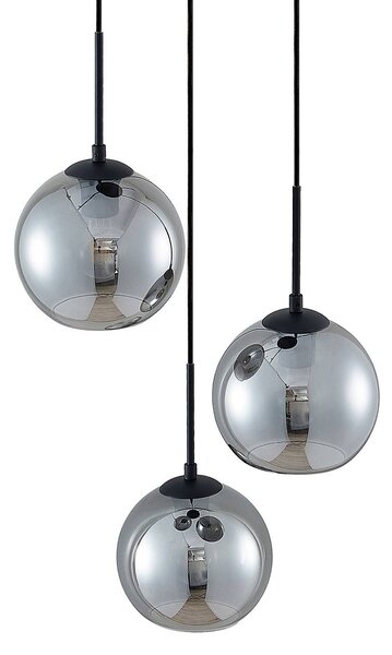 Lindby függőlámpa Jurian, 32 cm, 3-as lámpa, fekete/füst, üveg, dimmelhető, Alu / szürke / cink, Nappali / Étkező, Üveg, Modern