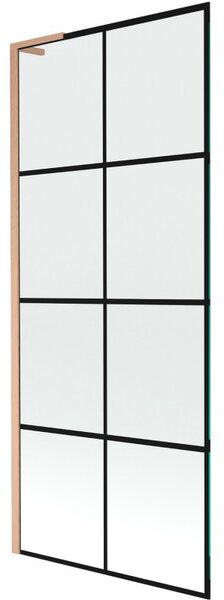 Mexen Next L, 1 szárnyú kádparaván 80 x 150 cm, 6mm átlátszó üveg-fekete mintás, rézprofil, 895-080-000-03-77-65