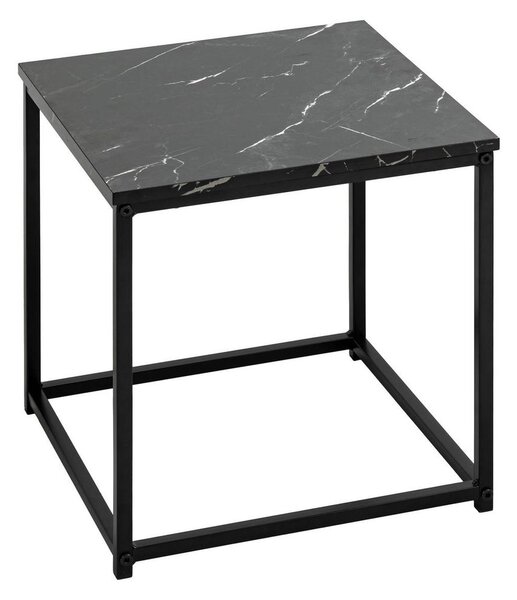 Dohányzóasztal 2 db-os szett, egymásba rakható, fa-fém, 40/36 cm, márványhatású fekete lap – FERVELLE