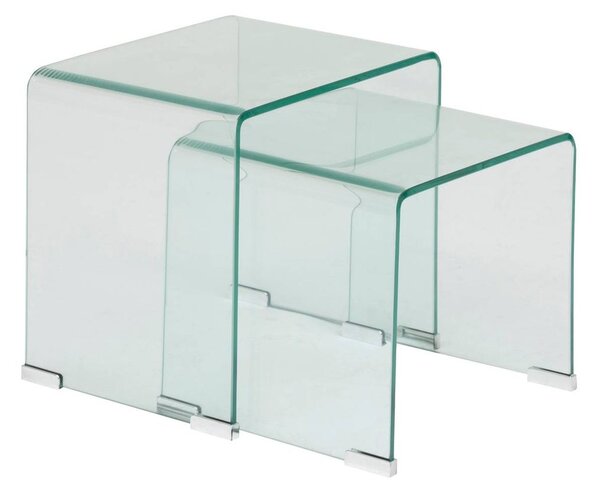 Dohányzóasztal 2 db-os szett, egymásba rakható, üveg, 51/46 cm, átlátszó – CASSINE