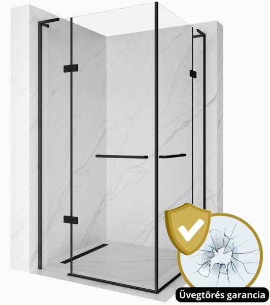 HD Valentin Duo szögletes nyílóajtós zuhanykabin 6 mm vastag vízlepergető biztonsági üveggel, fekete elemekkel, 195 cm magas