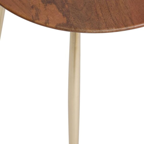Kisasztal 2 db-os szett kerek, mangófa és fém, 35/50 cm, arany láb barna lap – ELOUVANE