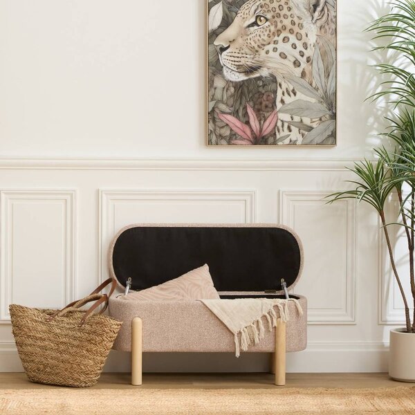 Pad tárolós, ovális, szövet és fenyőfa láb, 40x86,5 cm, bézs – MIRAVELLE