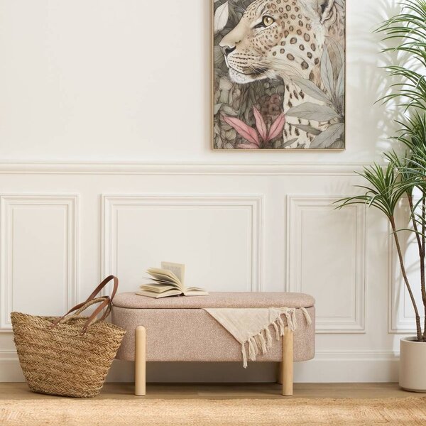 Pad tárolós, ovális, szövet és fenyőfa láb, 40x86,5 cm, bézs – MIRAVELLE