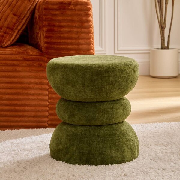 Puff kerek, zsenília szövet, 38,5x36 cm, khaki zöld – BELLONDE