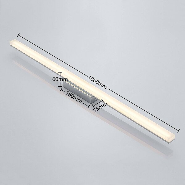 Lindby LED fürdőszobai mennyezeti lámpa Levke, 100 cm, fényerőszabályzó, IP44, dimmelhető, Fehér / opál, Fürdőszoba, fém, Modern