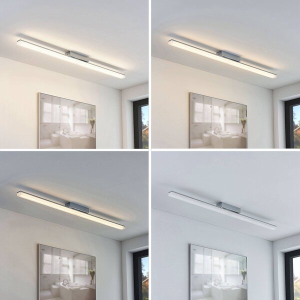 Lindby LED fürdőszobai mennyezeti lámpa Levke, 100 cm, fényerőszabályzó, IP44, dimmelhető, Fehér / opál, Fürdőszoba, fém, Modern