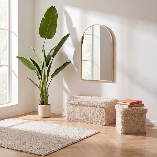 Összehajtható tárolós pad, szőrme, 76x38 cm, bézs – GRIZLI