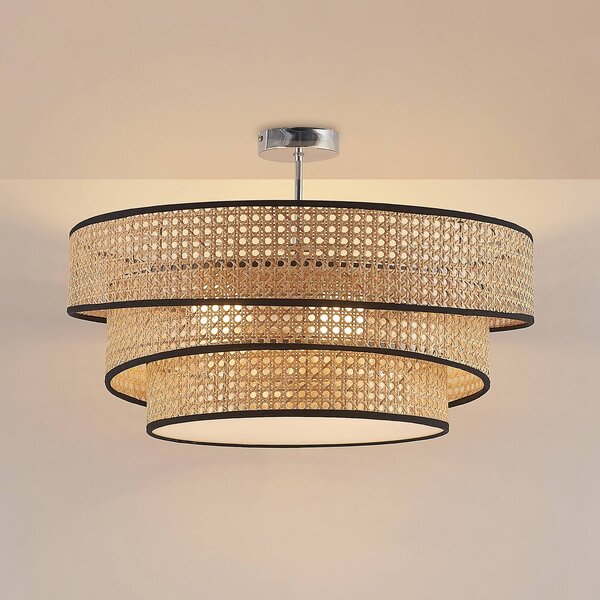 Lucande Elowen mennyezeti lámpa, Ø 56 cm, rattan, bambusz, dimmelhető, Világos fa, Nappali / Étkező, Bambusz, Modern