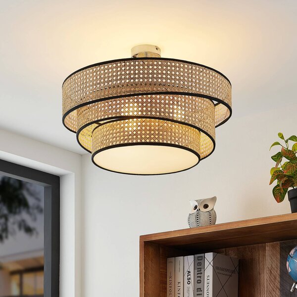 Lucande Elowen mennyezeti lámpa, Ø 56 cm, rattan, bambusz, dimmelhető, Világos fa, Nappali / Étkező, Bambusz, Modern
