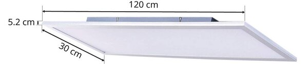 Lindby LED panel Livel, CCT, 120 cm x 30 cm, távirányítóval, dimmelhető, Alu / szürke / cink, Konyha, Műanyag, Modern