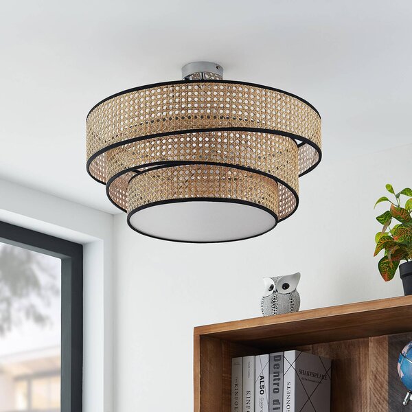 Lucande Elowen mennyezeti lámpa, Ø 56 cm, rattan, bambusz, dimmelhető, Világos fa, Nappali / Étkező, Bambusz, Modern