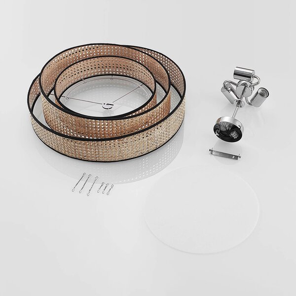Lucande Elowen mennyezeti lámpa, Ø 56 cm, rattan, bambusz, dimmelhető, Világos fa, Nappali / Étkező, Bambusz, Modern