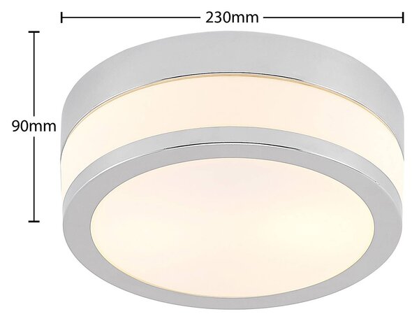 Lindby Flavi mennyezeti lámpa, Ø 23 cm, króm, üveg, IP44, E27, dimmelhető, Króm / ezüst, Fürdőszoba, Üveg, Modern