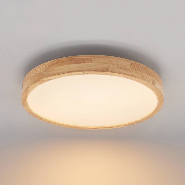 Lindby LED mennyezeti lámpa Lanira, Ø 50 cm, fa, távirányító, CCT, dimmelhető, Világos fa, Nappali / Étkező, Fa, Modern