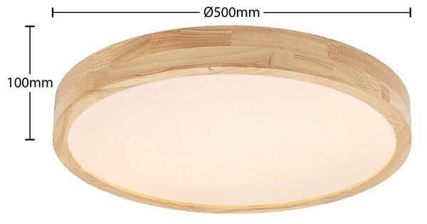 Lindby LED mennyezeti lámpa Lanira, Ø 50 cm, fa, távirányító, CCT, dimmelhető, Világos fa, Nappali / Étkező, Fa, Modern